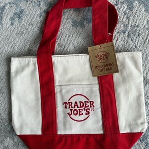 Trader Joe's Mini Red and White Canvas Tote Bag